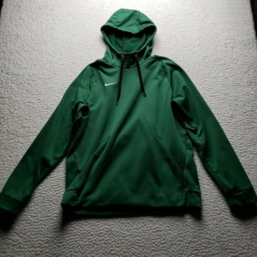 Nike Hoodie Mens Medium Green Dri-Fit Pullover Fleece Swoosh Logo Athletic Top